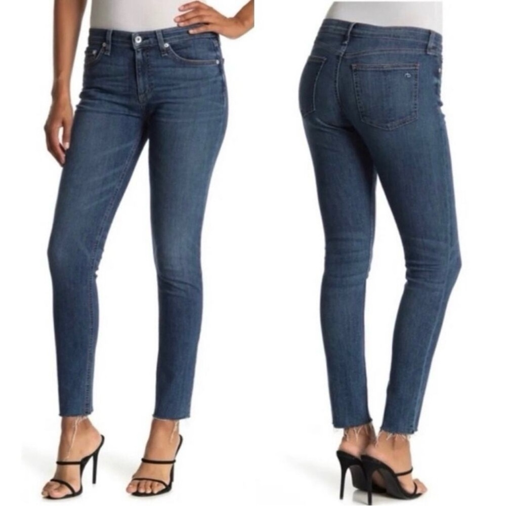 rag & bone Cate Midrise Ankle Skinny Raw Hem Jeans in Wilton Wash Size 25